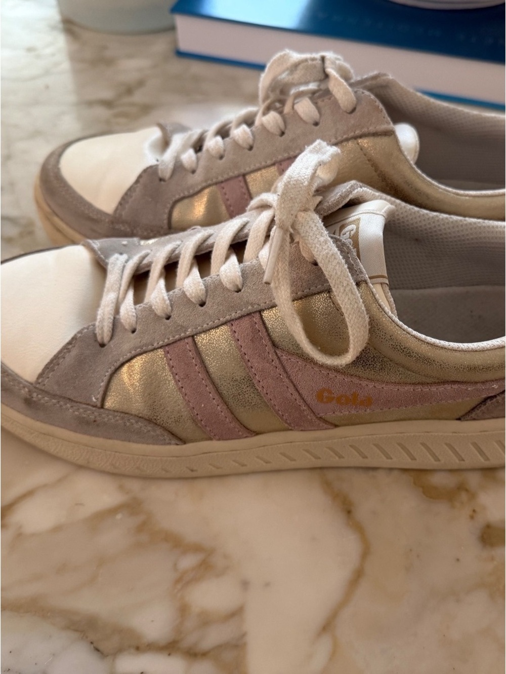 Gola Women's Sneakers in Pink and Gold with Suede Accents Size 7
